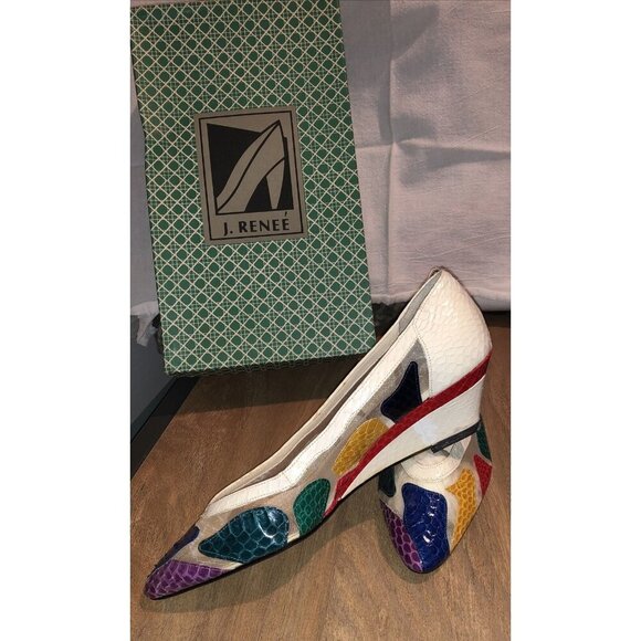 j. renee Shoes - J. Renee Vintage Espadrille Colorful Wedges White Mesh Multi Colored Snake 6M